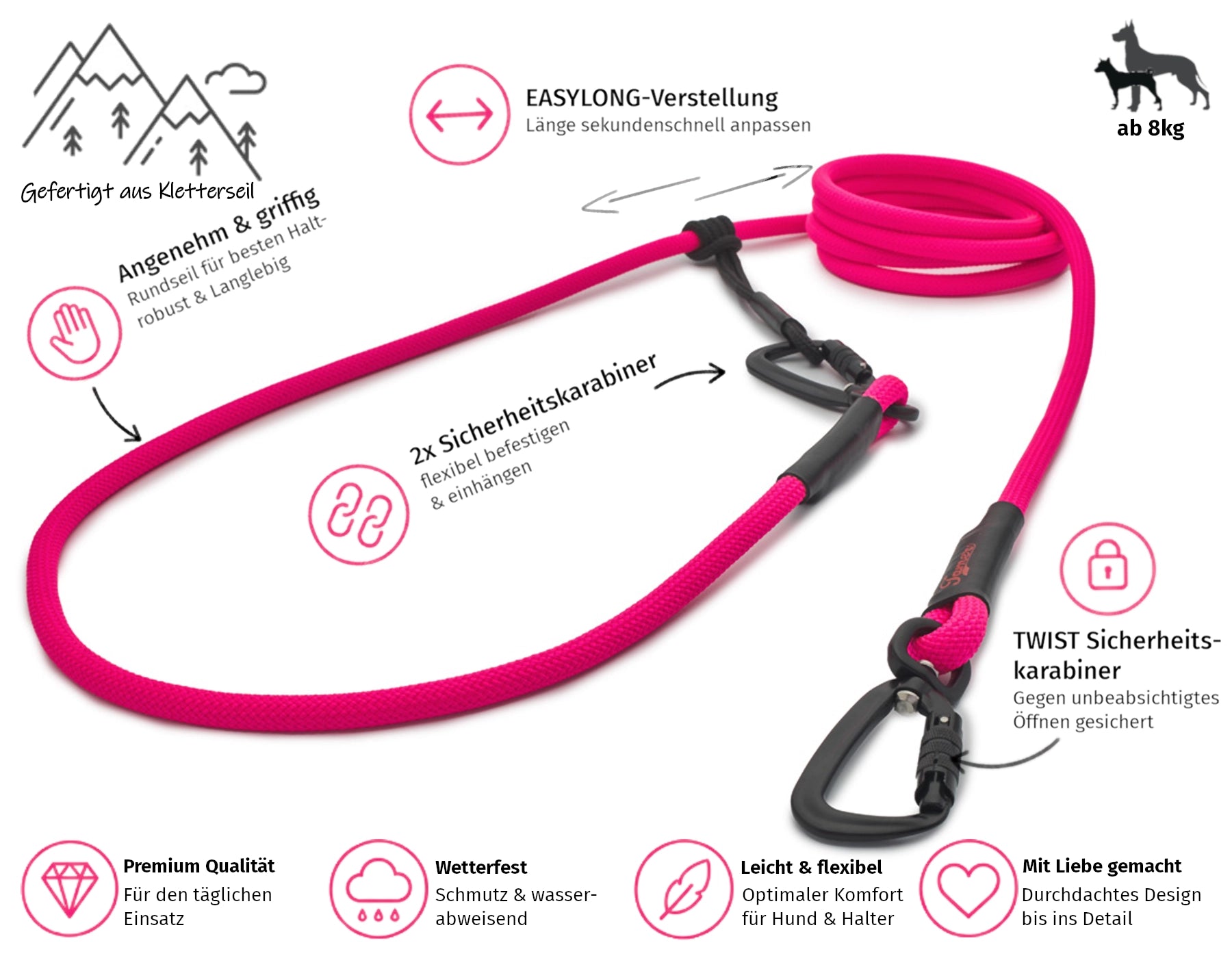 EASYLONG Hundeleine - M - TWIST Karabiner